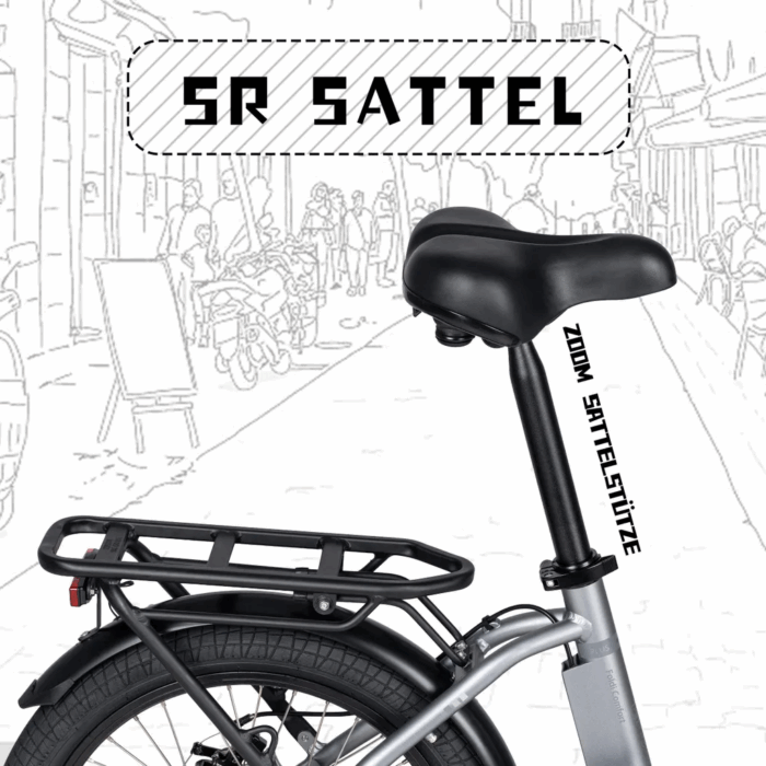 SAXXX Faltrad E-Bike Foldi, 410Wh Akku , 80 km Reichweite, Shimano Nexus 7-Gang, 250 W Hinterradmotor, 20 × 2.3″ CST, mechanische Scheibenbremse, Grau - Image 5