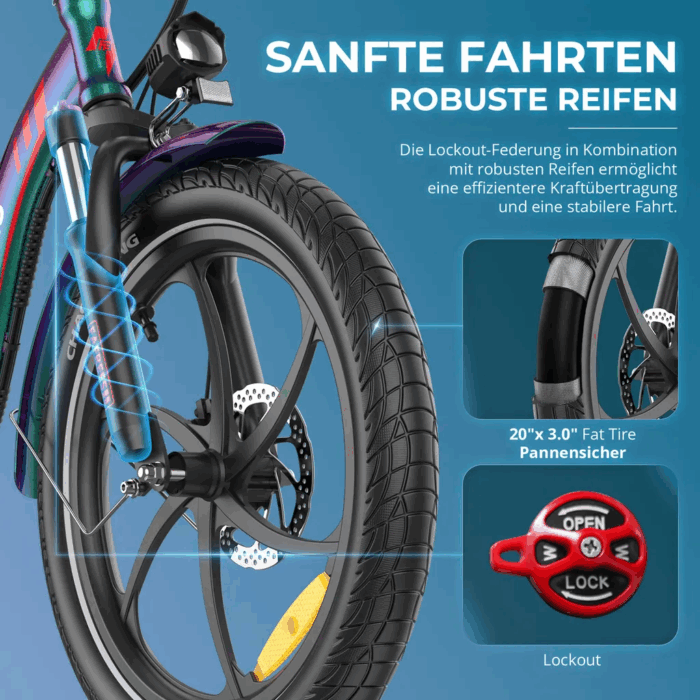 2025 20×3.0Zoll 22.5AH E-Bike Klappräder Elektrofahrrad Pedelec, elektrisches Faltrad 7-Gang City E-Bikes & E-Hollandräder 25 km/h Wasserdicht Schwarz - Image 6