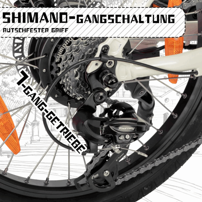 SAXXX Faltrad E-Bike Foldi, 410Wh Akku , 80 km Reichweite, Shimano Nexus 7-Gang, 250 W Hinterradmotor, 20 × 2.3″ CST, mechanische Scheibenbremse, Grau - Image 7