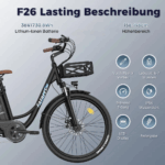 E-Bike 26 Zoll 158 - 198 cm Pannensichere Reifen 36 V 20,3 Ah 730,8 Wh bis zu 160 - 200 km Wasserdicht IP54 mit 7 Gang, Schwarz - Image 8