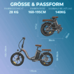 2025 20×3.0Zoll 22.5AH E-Bike Klappräder Elektrofahrrad Pedelec, elektrisches Faltrad 7-Gang City E-Bikes & E-Hollandräder 25 km/h Wasserdicht Schwarz - Image 5