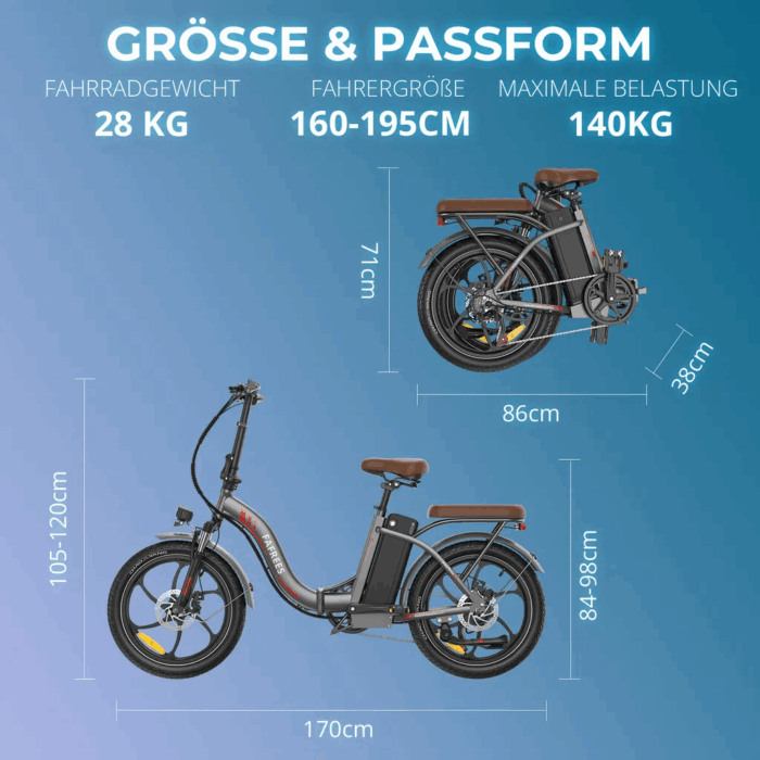 2025 20×3.0Zoll 22.5AH E-Bike Klappräder Elektrofahrrad Pedelec, elektrisches Faltrad 7-Gang City E-Bikes & E-Hollandräder 25 km/h Wasserdicht Schwarz - Image 5