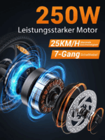 HillMiles E Bike, E-Bike Klapprad mit 36V 13Ah Akku bis zu 80-100km, 20 *3.0 Zoll, 7-Gang SHIMANO, 250W Motor & 25km/h MilePort 1 - Image 2