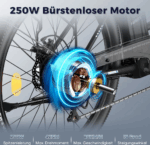 E-Bike 26 Zoll 158 - 198 cm Pannensichere Reifen 36 V 20,3 Ah 730,8 Wh bis zu 160 - 200 km Wasserdicht IP54 mit 7 Gang, Schwarz - Image 9