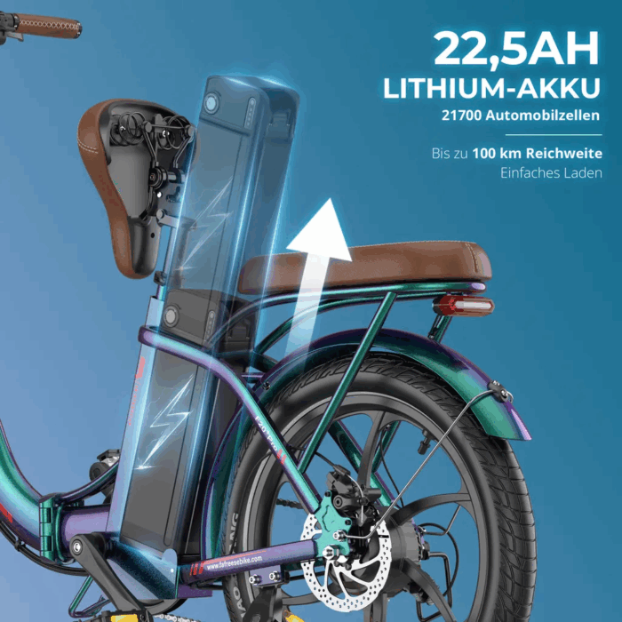 2025 20×3.0Zoll 22.5AH E-Bike Klappräder Elektrofahrrad Pedelec, elektrisches Faltrad 7-Gang City E-Bikes & E-Hollandräder 25 km/h Wasserdicht Schwarz - Image 4