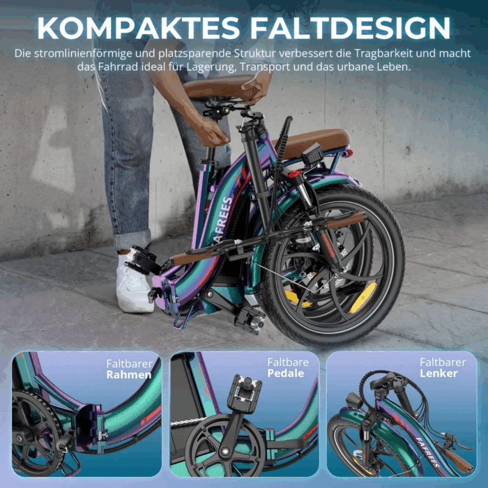 2025 20×3.0Zoll 22.5AH E-Bike Klappräder Elektrofahrrad Pedelec, elektrisches Faltrad 7-Gang City E-Bikes & E-Hollandräder 25 km/h Wasserdicht Schwarz - Image 11