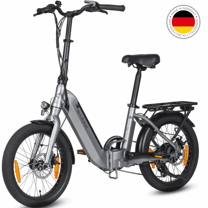SAXXX Faltrad E-Bike Foldi, 410Wh Akku , 80 km Reichweite, Shimano Nexus 7-Gang, 250 W Hinterradmotor, 20 × 2.3″ CST, mechanische Scheibenbremse, Grau - Image 1