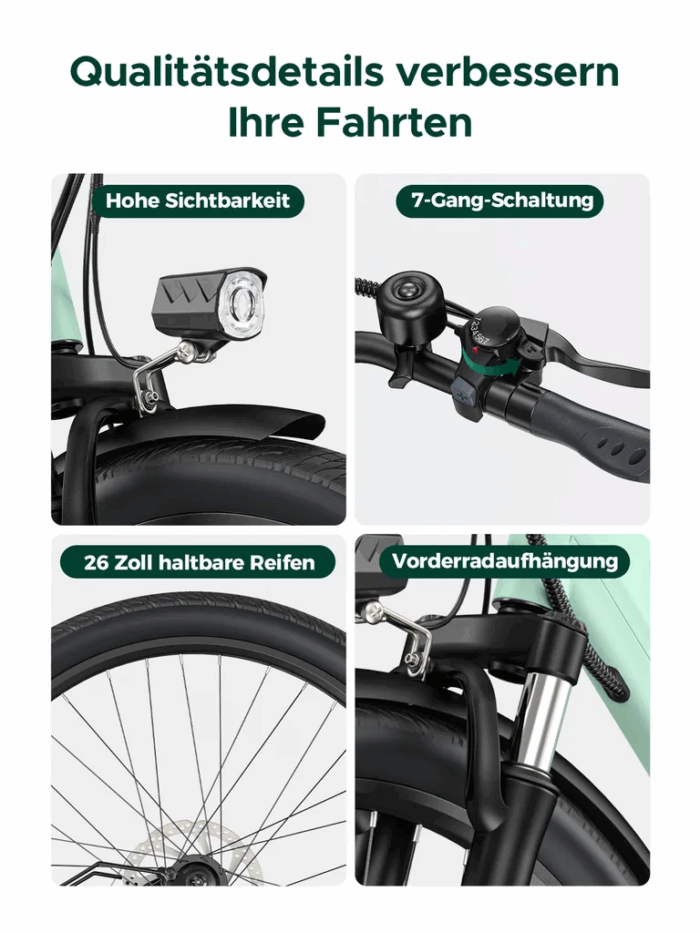 HillMiles E Bike, City E-Bike & E-Hollandrad mit 36V 13Ah Akku bis zu 80-100km, SHIMANO 7-Gang, 250W Motor&25km/h, MileCity1 - Image 4