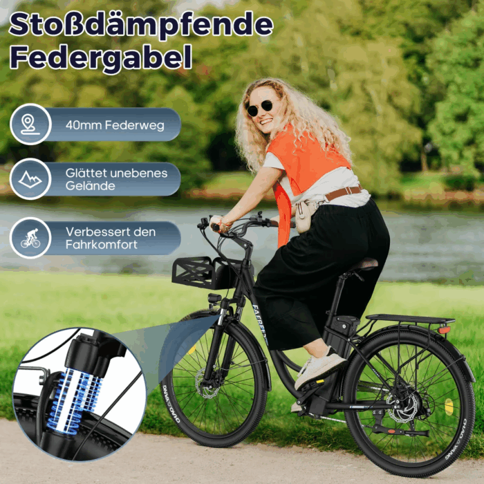 E-Bike 26 Zoll 158 - 198 cm Pannensichere Reifen 36 V 20,3 Ah 730,8 Wh bis zu 160 - 200 km Wasserdicht IP54 mit 7 Gang, Schwarz - Image 16