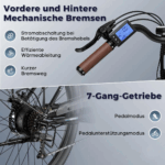 E-Bike 26 Zoll 158 - 198 cm Pannensichere Reifen 36 V 20,3 Ah 730,8 Wh bis zu 160 - 200 km Wasserdicht IP54 mit 7 Gang, Schwarz - Image 12
