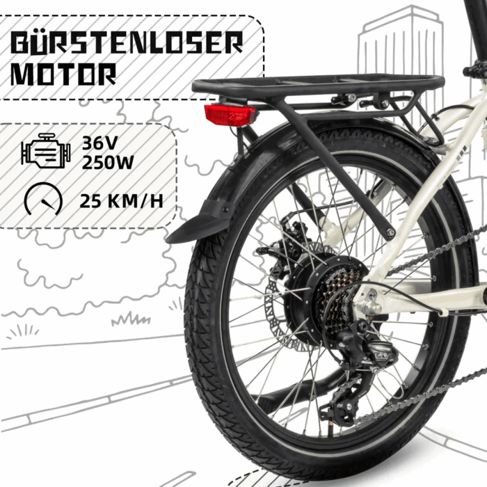 SAXXX Faltrad E-Bike Foldi, 410Wh Akku , 80 km Reichweite, Shimano Nexus 7-Gang, 250 W Hinterradmotor, 20 × 2.3″ CST, mechanische Scheibenbremse, Grau - Image 8