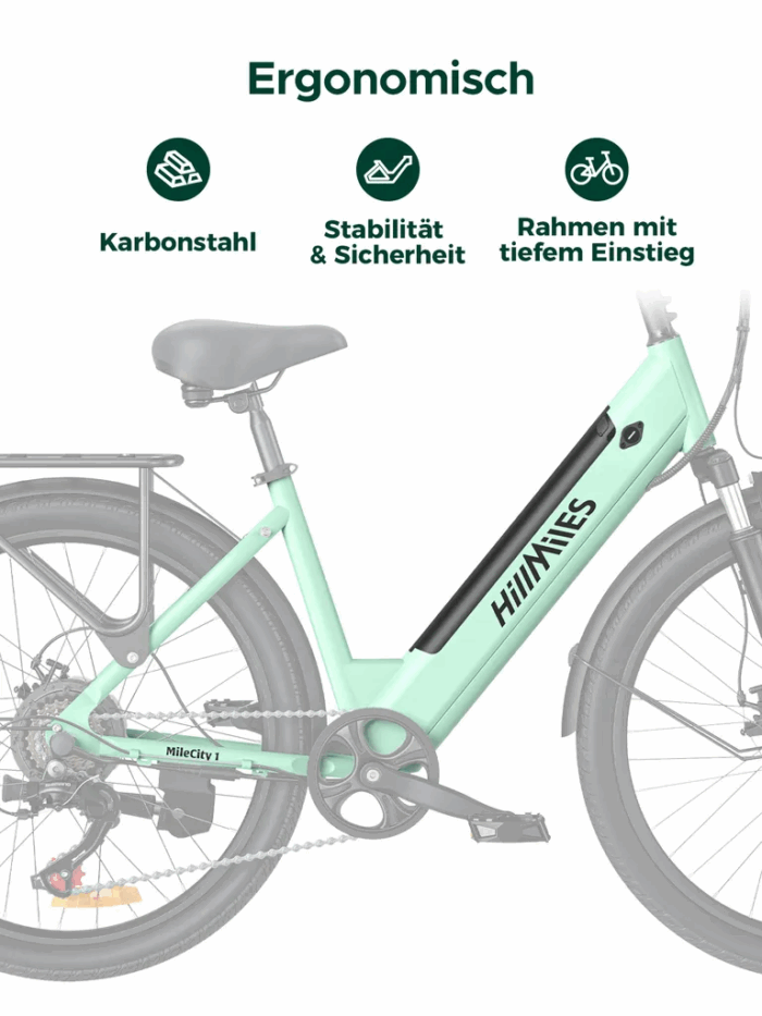 HillMiles E Bike, City E-Bike & E-Hollandrad mit 36V 13Ah Akku bis zu 80-100km, SHIMANO 7-Gang, 250W Motor&25km/h, MileCity1 - Image 6