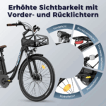 E-Bike 26 Zoll 158 - 198 cm Pannensichere Reifen 36 V 20,3 Ah 730,8 Wh bis zu 160 - 200 km Wasserdicht IP54 mit 7 Gang, Schwarz - Image 11