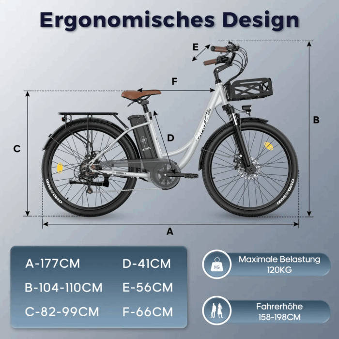E-Bike 26 Zoll 158 - 198 cm Pannensichere Reifen 36 V 20,3 Ah 730,8 Wh bis zu 160 - 200 km Wasserdicht IP54 mit 7 Gang, Schwarz - Image 17