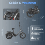 E Bike Dreirad Fat Klapprad E-Bike Lastenfahrrad 20 Zoll 48V 21Ah , Hydraulische Scheibenbremsen Elektrofahrrad, Elektro Lastenfahrrad 180kg Blau - Image 9