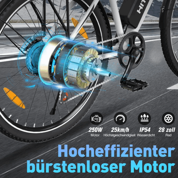 HITWAY E-Bike 28 Zoll Elektrofahrrad, Pedelec 36V/13Ah 468 Wh, MTB,7 Gang, 25km/h, Heckmotor, Kettenschaltung, LCD Display, E-Citybike Damen Herren - Image 2