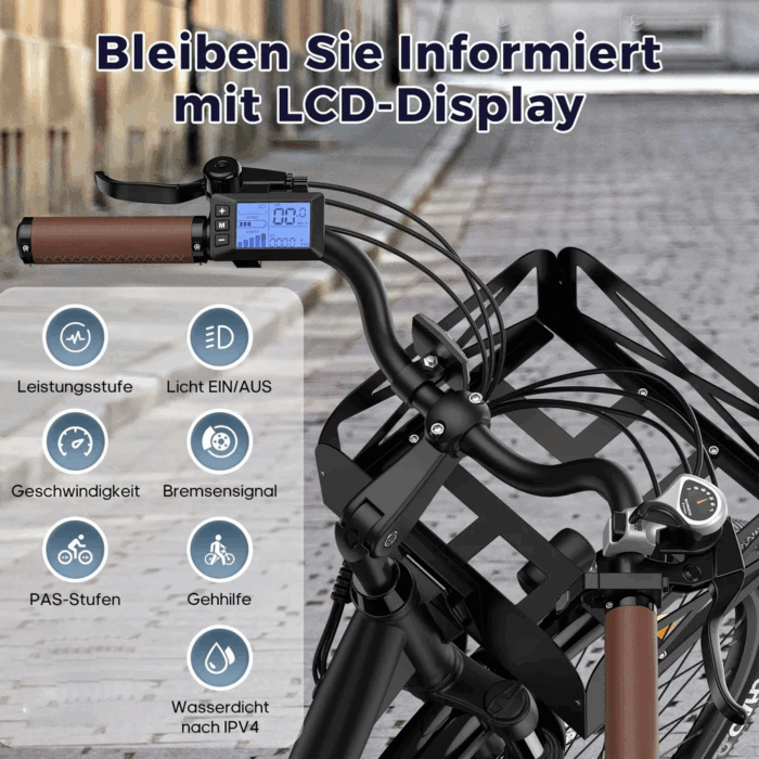 E-Bike 26 Zoll 158 - 198 cm Pannensichere Reifen 36 V 20,3 Ah 730,8 Wh bis zu 160 - 200 km Wasserdicht IP54 mit 7 Gang, Schwarz - Image 10